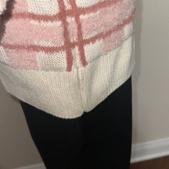 Lauren Conrad L Ivory Mauve Pink Plaid Cozy Chenille Knit Cardigan Sweater - Picture 5 of 11